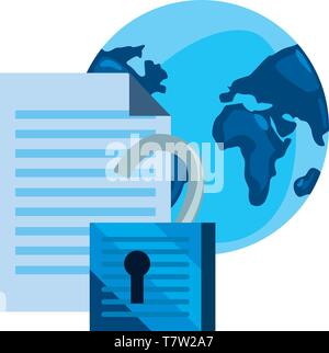 world padlock document cybersecurity data protection vector illustration Stock Vector