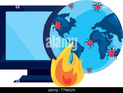 computer world virus cybersecurity data protection vector illustration ...