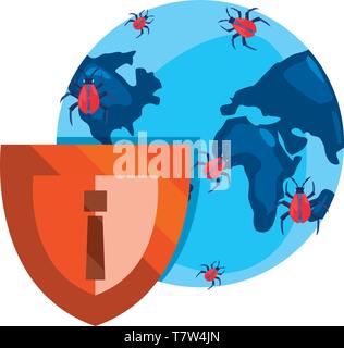 computer world shield alert cybersecurity data protection vector ...