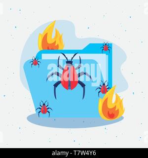 folder fire cybersecurity data protection vector illustration Stock ...