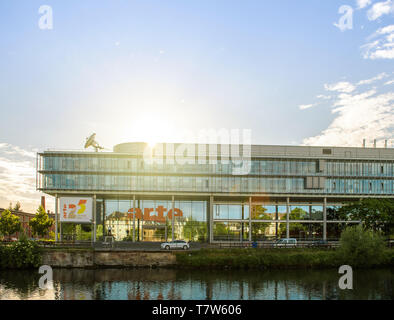 Strasbourg, France - May 19, 2017: Headquarter of Franco-German free-to-air television network that promotes cultural programming Arte televisions in Strasbourg copy space Stock Photo