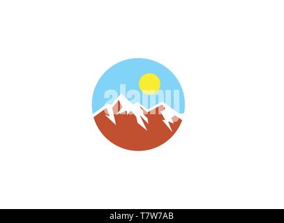 mountains with sun up and snow for logo design Stock Vector