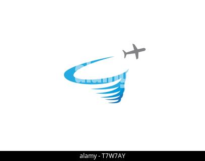 plane flying and making a round storm logo Stock Vector