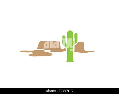 Cactus in desert and mountain logo design vector Stock Vector