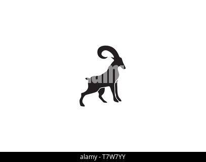 mountain goat symbol stands on rocks for logo design illustration Stock Vector