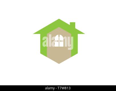 A small green home symbol with window and chimney for logo design Stock Vector