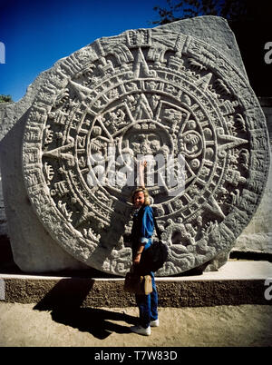 Mexico. Copy of Aztec calendar the Sun Stone Stock Photo - Alamy