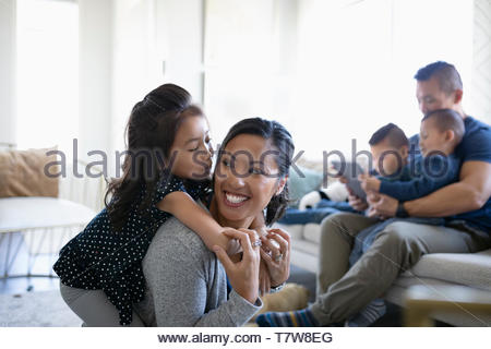 Happy family in living room