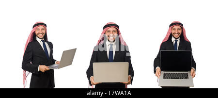 Arab businessman with computer on white Stock Photo