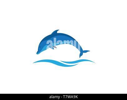 Dolphin smart fish jump in the sea for logo design Stock Vector