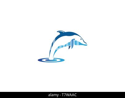 Dolphin smart fish jump in the sea for logo design Stock Vector
