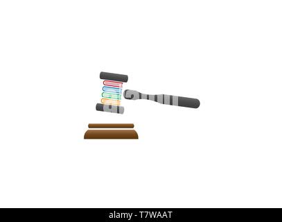 Wooden Judge gavel or auction hammer with book law for logo design Stock Vector