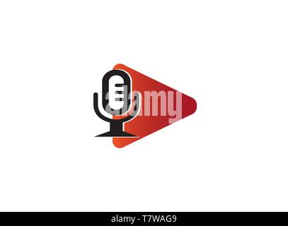 Play icon with microphone for logo design Stock Vector