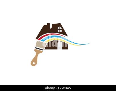 Brush painting home or house with multicolors for logo design Stock Vector