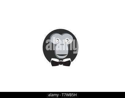Monkey head with face smile and tie for logo design Stock Vector