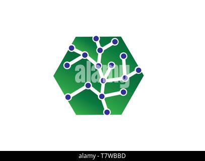 Hexagon vector logo concept illustration, Hexagon geometric polygonal logo with technology symbol Stock Vector