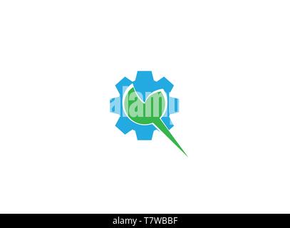Leaf with pinion gear for logo design illustration Stock Vector