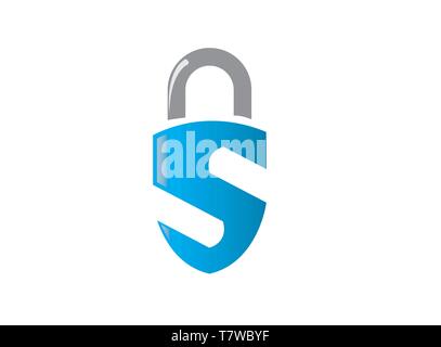 S alphabet lock symbol guard for logo design illustrator, security icon Stock Vector