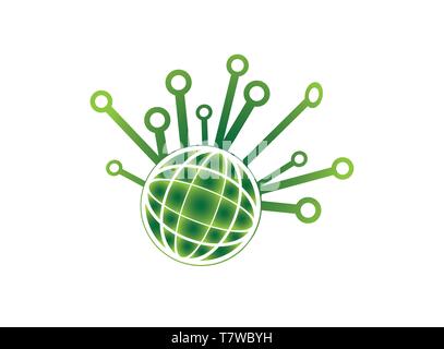Technology globe icon for logo design illustrator, high tech land symbol, earth icon Stock Vector