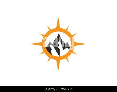Compass with mountain for logo design illustrator, exploration icon, hiking tool Stock Vector