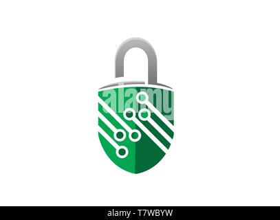 Lock technolory symbol guard for logo design illustrator, security tech icon Stock Vector