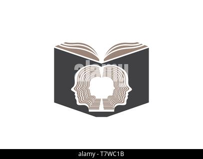 Head person in the book for logo design illustration, education icon, success symbol Stock Vector