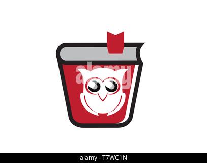 Owl read the book for logo design illustrator, wise icon, education symbol Stock Vector