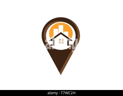 Compass with Indicators dart board in a pin symbol for logo design illustration, home icon, town and city symbol Stock Vector