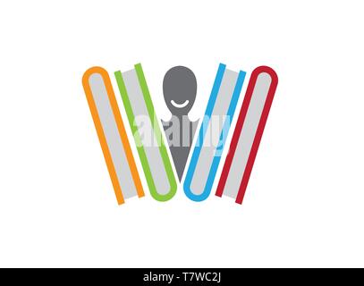 Education vector logo template concept illustration in flat style design. Learning book sign. High school symbol. Student person silhouette. Universit Stock Vector