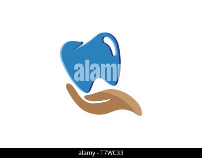 Hand that care for tooth and healthy mouth holding a tooth for logo design illustrator Stock Vector