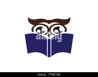 Owl read the book for logo design illustrator, wise icon, education symbol Stock Vector