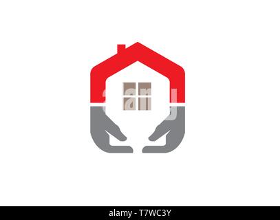 Home care with hands and window for logo design Stock Vector