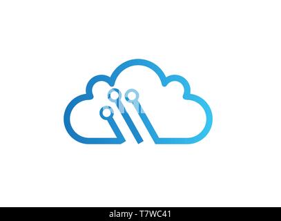 Technology connect with clouds symbol logo design illustration, high tech icon, cloud connection symbol Stock Vector