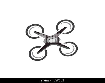 drone quad copter with digital camera at the sky fly for surveillance. close-up of Rotor drones. 4 blade propeller drone. silhouette drone Video Camer Stock Vector