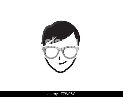 Geek Head with hairstyle wearing glasses Logo Design illustration Stock Vector