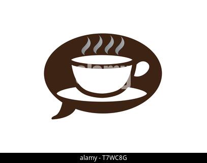Big hot cup of cafe in a chat icon, warm caffee logo design vector Stock Vector
