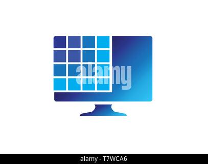 Digital screen with squares for logo design illustration, connection icon, laptop repair symbol Stock Vector