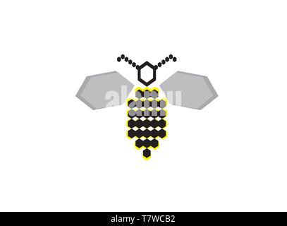 Hexagon bee open wings and fly for logo design vector Stock Vector