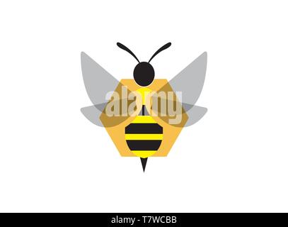 Bee open wings and fly in an hexagon beehive for logo design vector Stock Vector