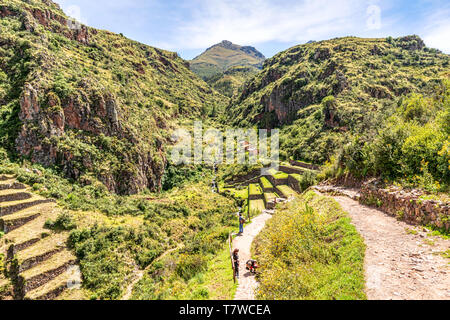 View at the agriculture Inca plants farming terraces at archeological ...