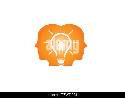 heads of two men thinking smart for idea for logo Stock Vector