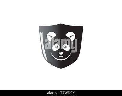 Black shield with panda face in the middle for logo design Stock Vector