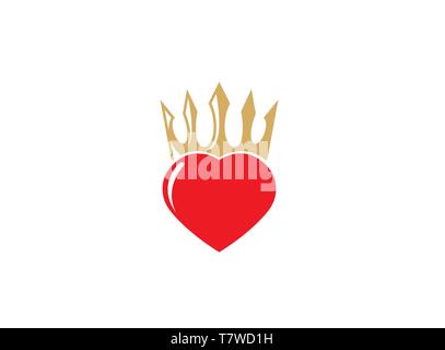 Red heart with a crown on it for logo design Stock Vector