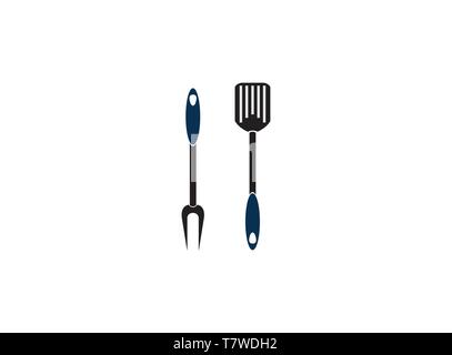 Grill tools a spatula and fork for logo design Stock Vector