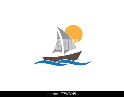 Regatta yacht sealing with sun and sea logo design Stock Vector