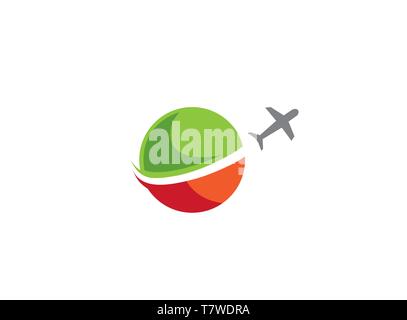 plane take off around the globe a business travel for logo design Stock Vector