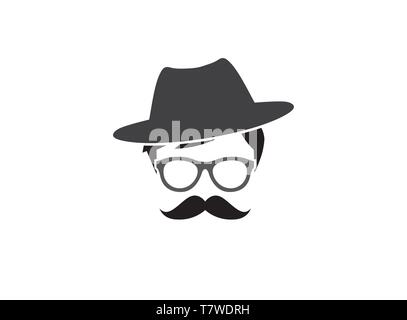 bowler hat with glasses and mustache for logo design Stock Vector
