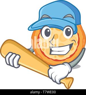 Playing baseball cheese pizza served on cartoon board Stock Vector