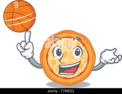 With basketball cheese pizza served on cartoon board Stock Vector