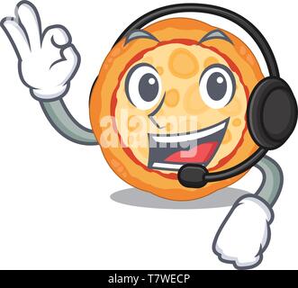 With headphone cheese pizza on a character plate Stock Vector